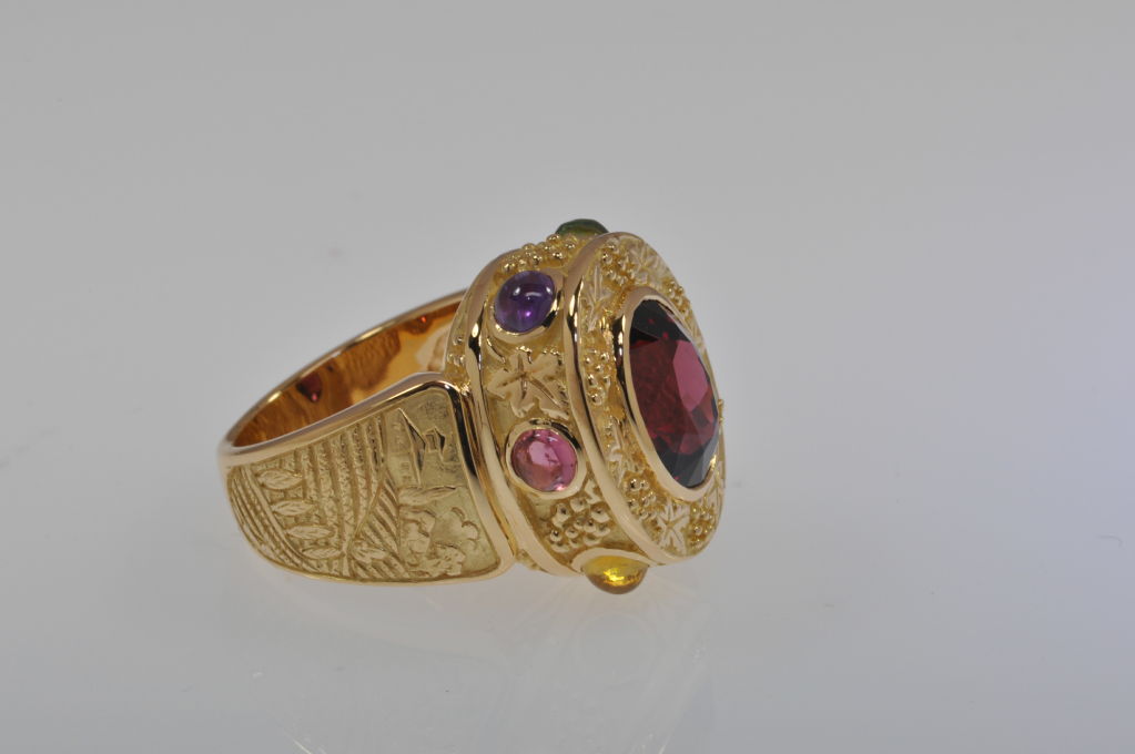 6.02 Carat Malaya Garnet Gold Tuscany Ring  In New Condition For Sale In Scottsdale, AZ
