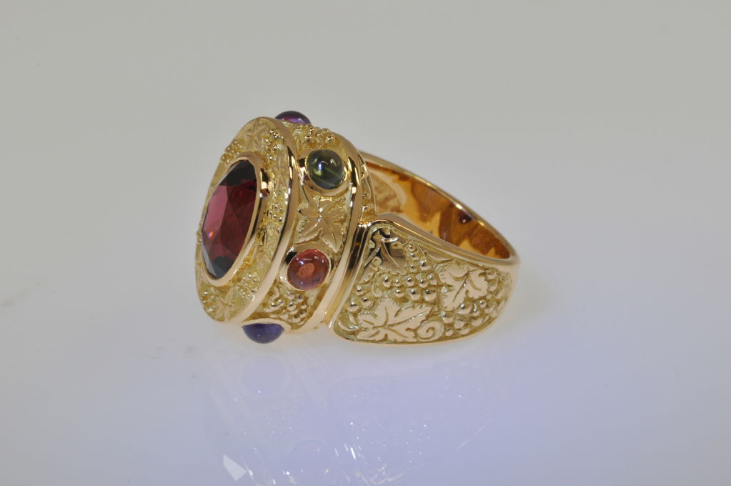 Women's 6.02 Carat Malaya Garnet Gold Tuscany Ring  For Sale