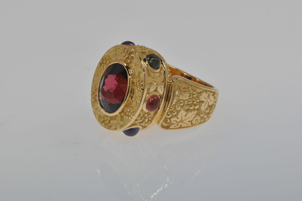 6.02 Carat Malaya Garnet Gold Tuscany Ring  For Sale 1