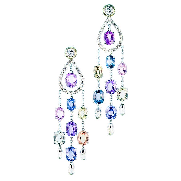 Natural Sapphire Diamond Briolette Chandelier Earring Jackets at 1stdibs