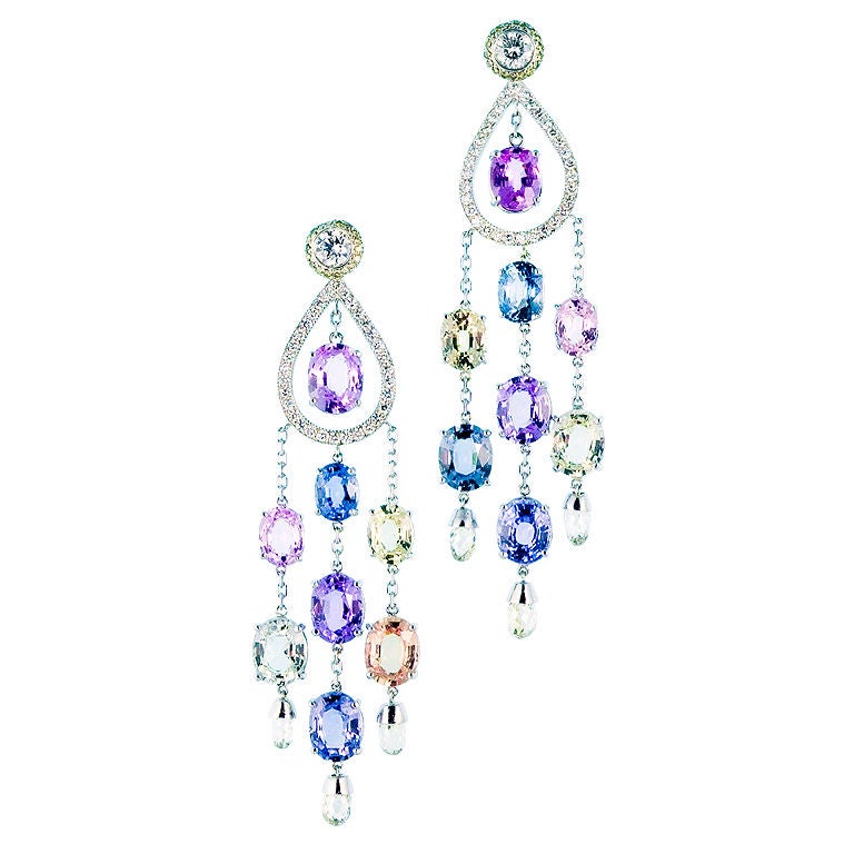 Natural Sapphire Diamond Briolette Chandelier Earring Jackets