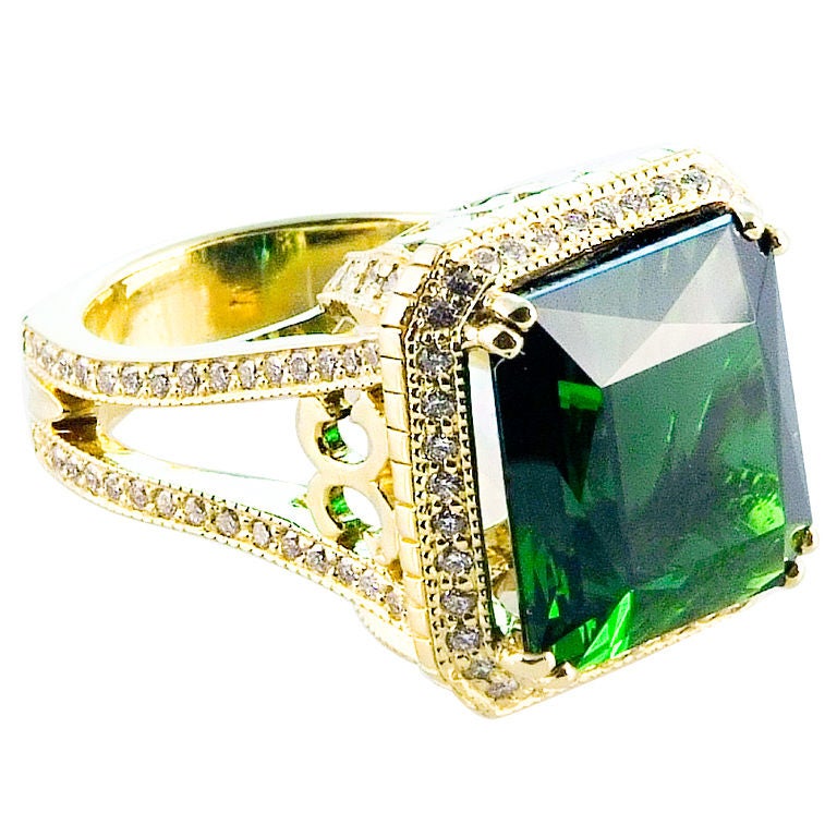 16.4 carat Green Tourmaline & Diamond Ring