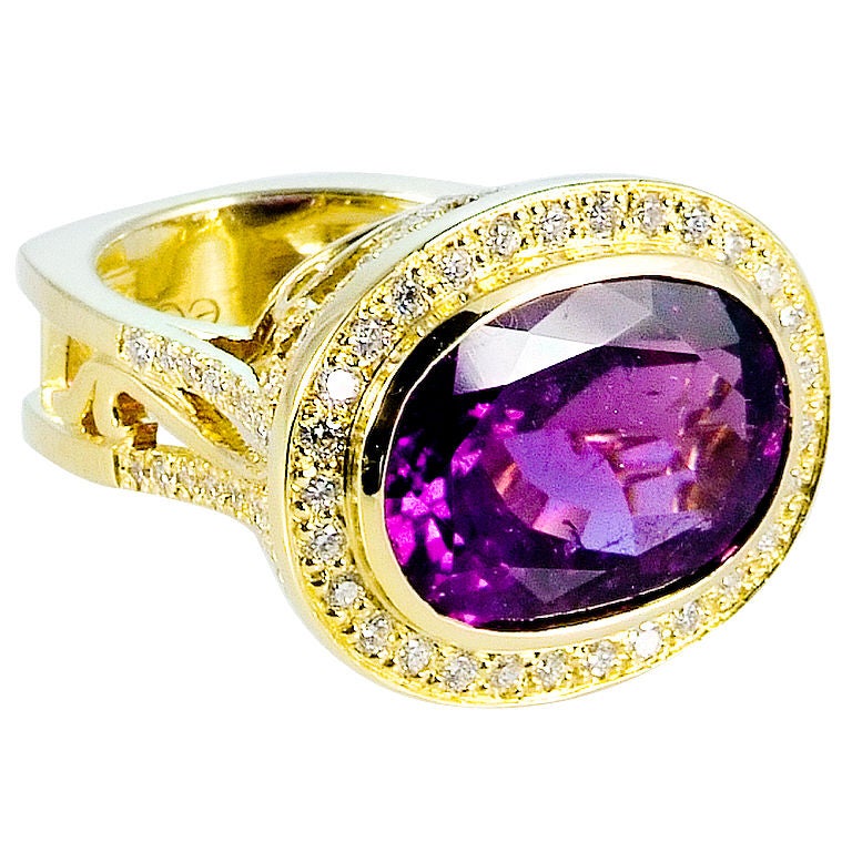 Purple Tourmaline Diamond Ring For Sale