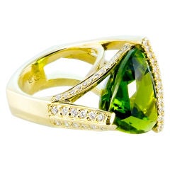 21.4 carat Pakistani Peridot Trillion Ring with Diamonds