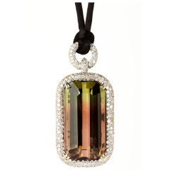 Stunning Parti-Colored Tourmaline Diamond Pendant