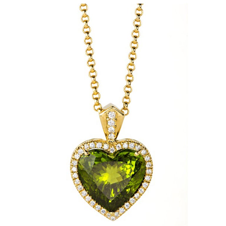 Pakistani Peridot Diamond Heart Necklace