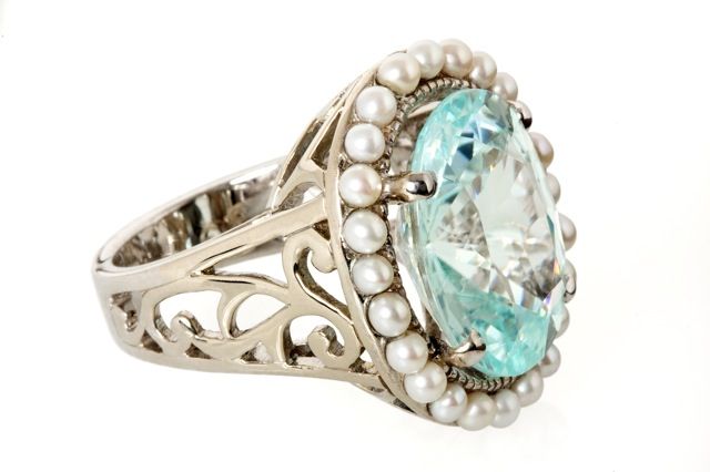 Paraiba Tourmaline Seed Pearl Gold Ring