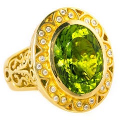 Exquisite 15 carat Pakistani Peridot & Diamond "AntiQuity" Ring