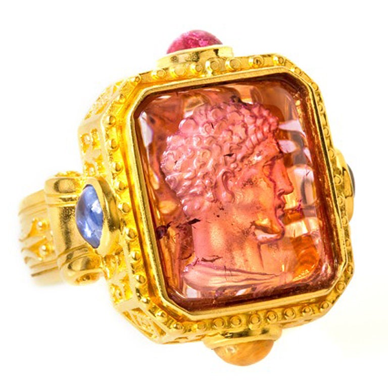 19th Century Tourmaline Intaglio Gold AntiQuity Ring