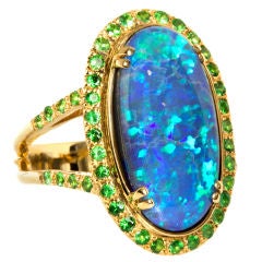 Black Opal & Tsavorite Garnet Ring