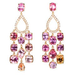Pink Sapphire 
Rose Gold Chandelier Earrings