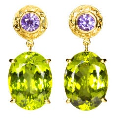 18.9 carat Pakistani Peridot Purple Sapphire Drop Earrings