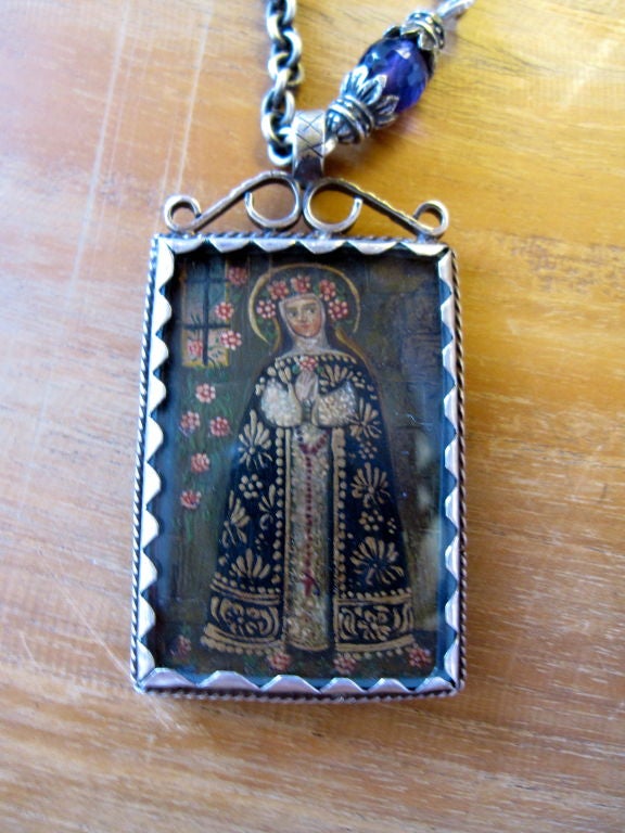 Hand Painted Peruvian Reliquary Necklace at 1stdibs