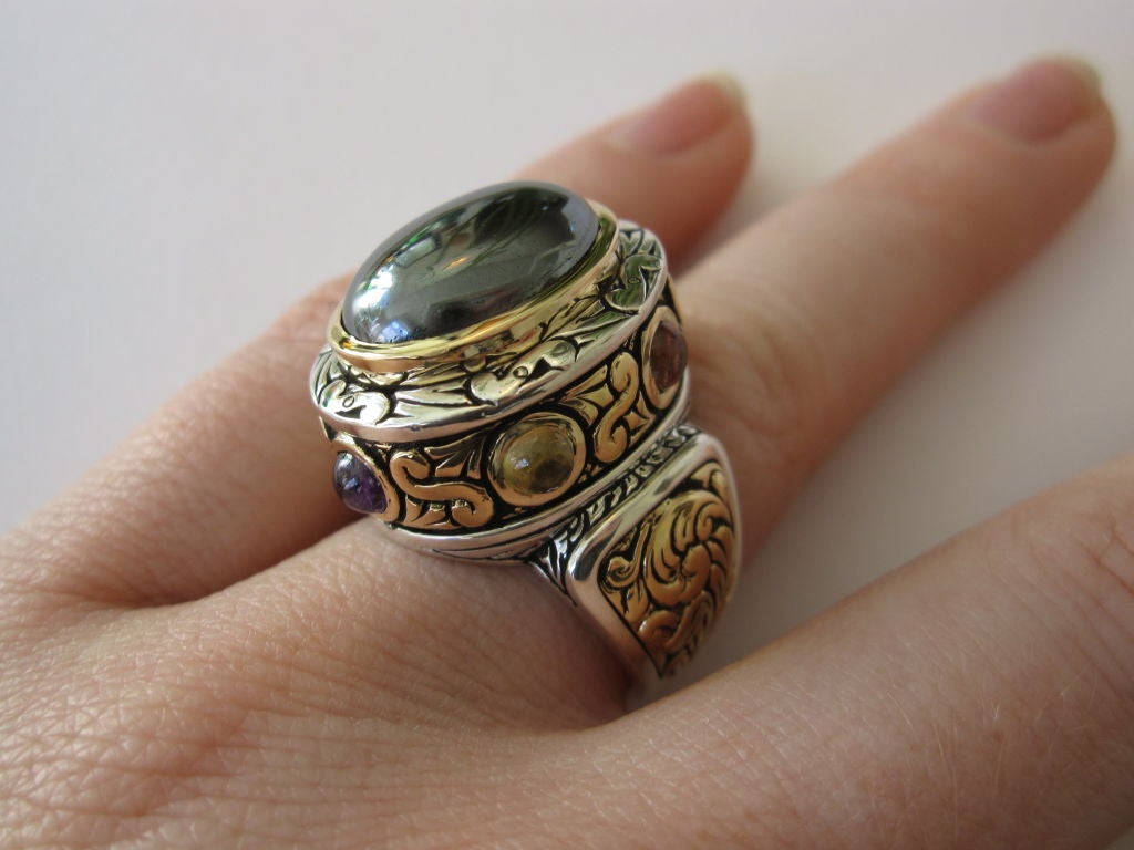 Two-Tone Hematite Sapphire AntiQuity Ring 1