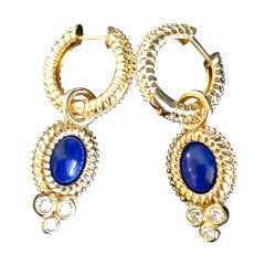 Lapis Lazuli Diamond Gold Charm Hoop Earrings