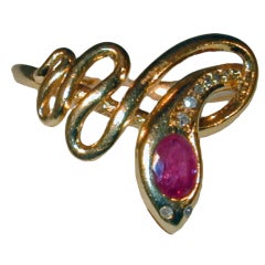 Antique Ruby and Diamond Snake Ring