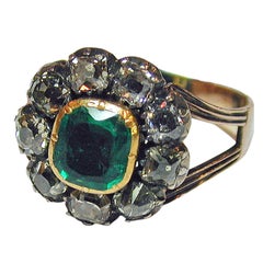 Antique Emerald and Diamond Cluster Ring