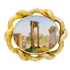 Remarkable Antique Micromosaic Pin of the Forum in Rome 9