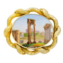 Remarkable Antique Micromosaic Brooch Depicting the Forum in Rome, circa 1860