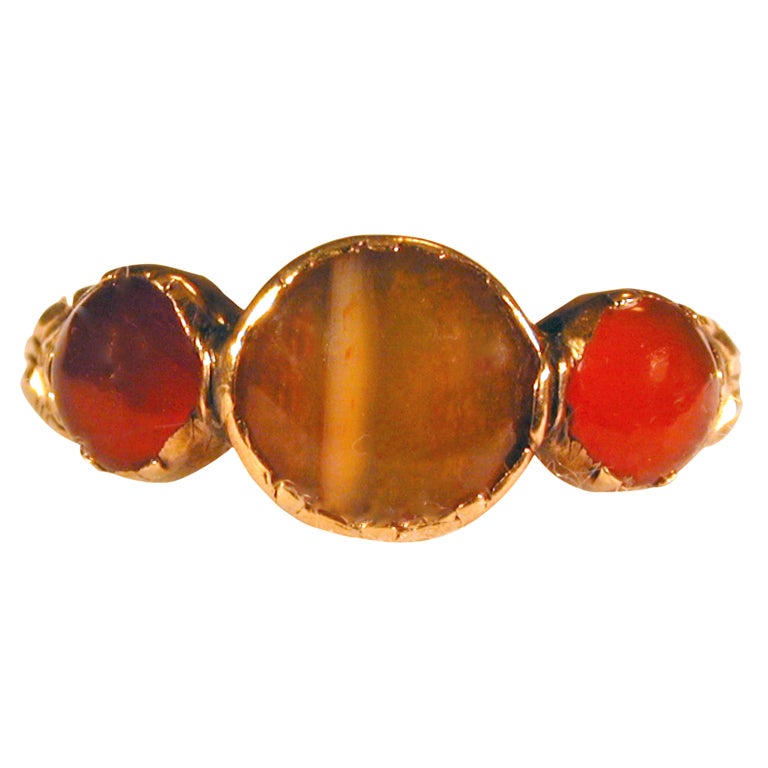 Antique Three-Stone Agate Ring