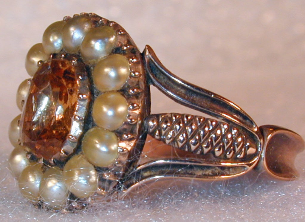 Antique Topaz and Natural Pearl Ring In Excellent Condition In Baltimore, MD