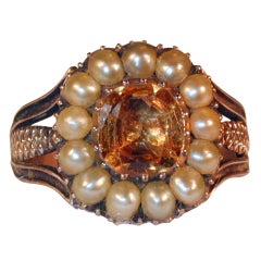 Antique Topaz and Natural Pearl Ring