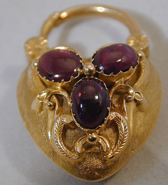 Georgian Antique Garnet and Gold Heart Lock