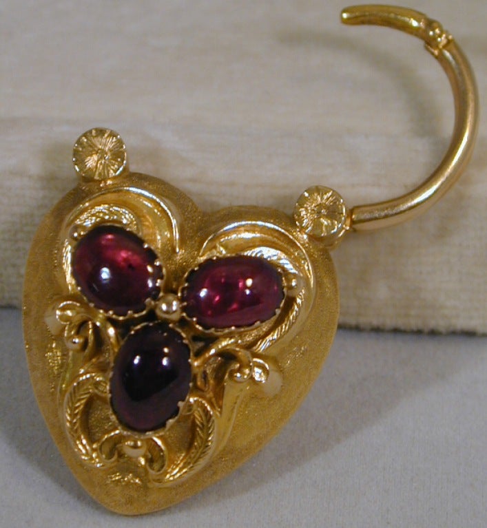 Women's Antique Garnet and Gold Heart Lock