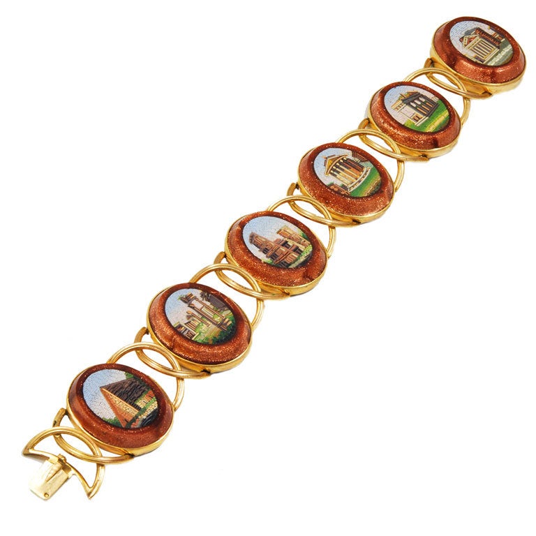 Memorable Antique Micromosaic Bracelet with Scenes of Rome