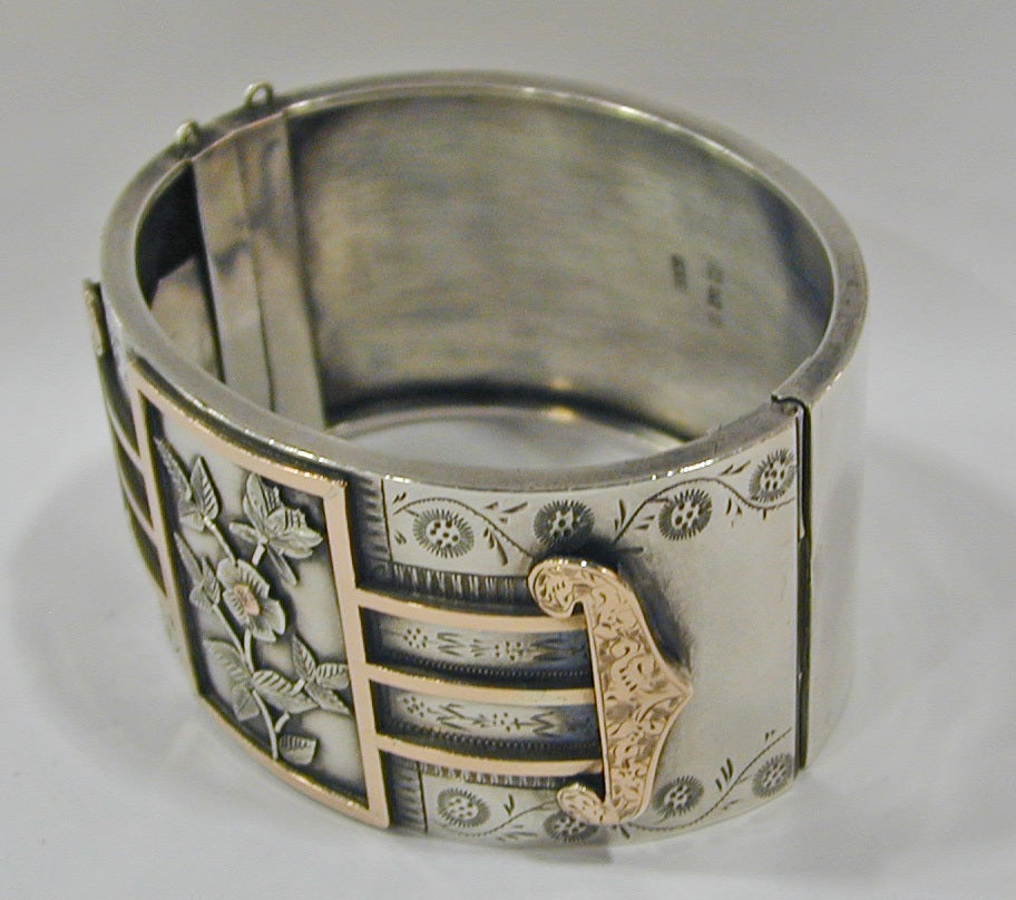 Women's Antique Sterling and Gold Bangle Bracelet