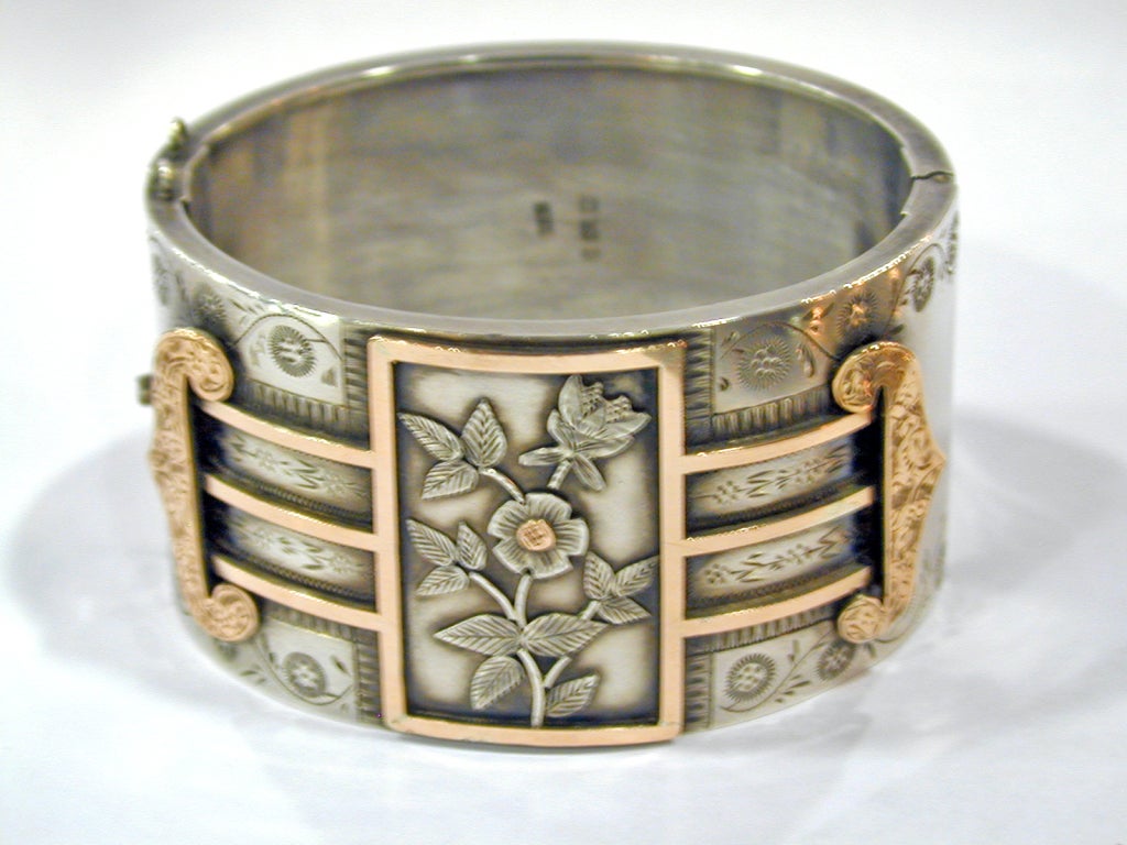 Antique Sterling and Gold Bangle Bracelet 2