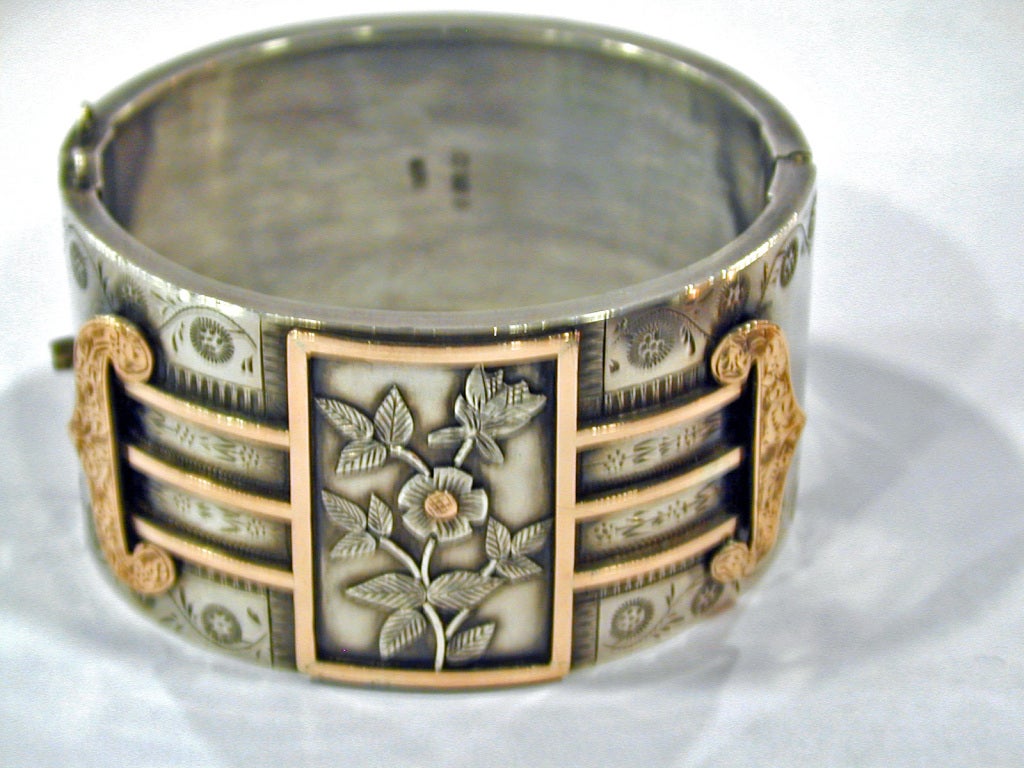 Antique Sterling and Gold Bangle Bracelet 3