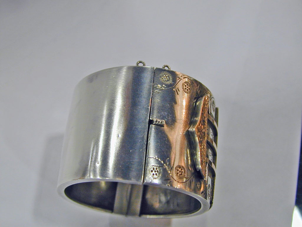 Antique Sterling and Gold Bangle Bracelet 5