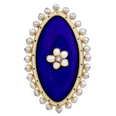 Antique Royal Blue Enamel and Pearl Ring 5