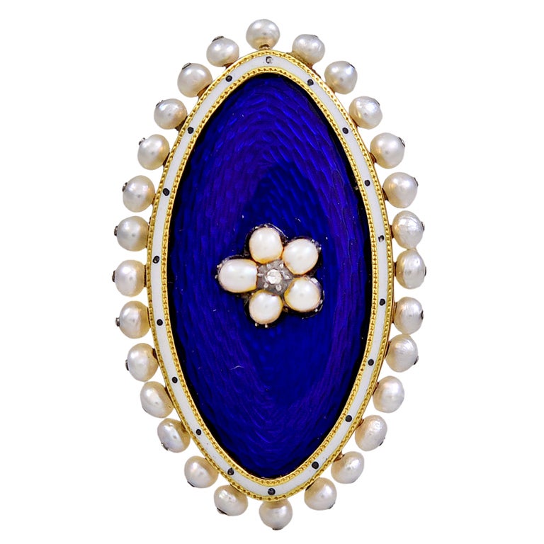 Antique Royal Blue Enamel and Pearl Ring For Sale at 1stDibs | blue ...