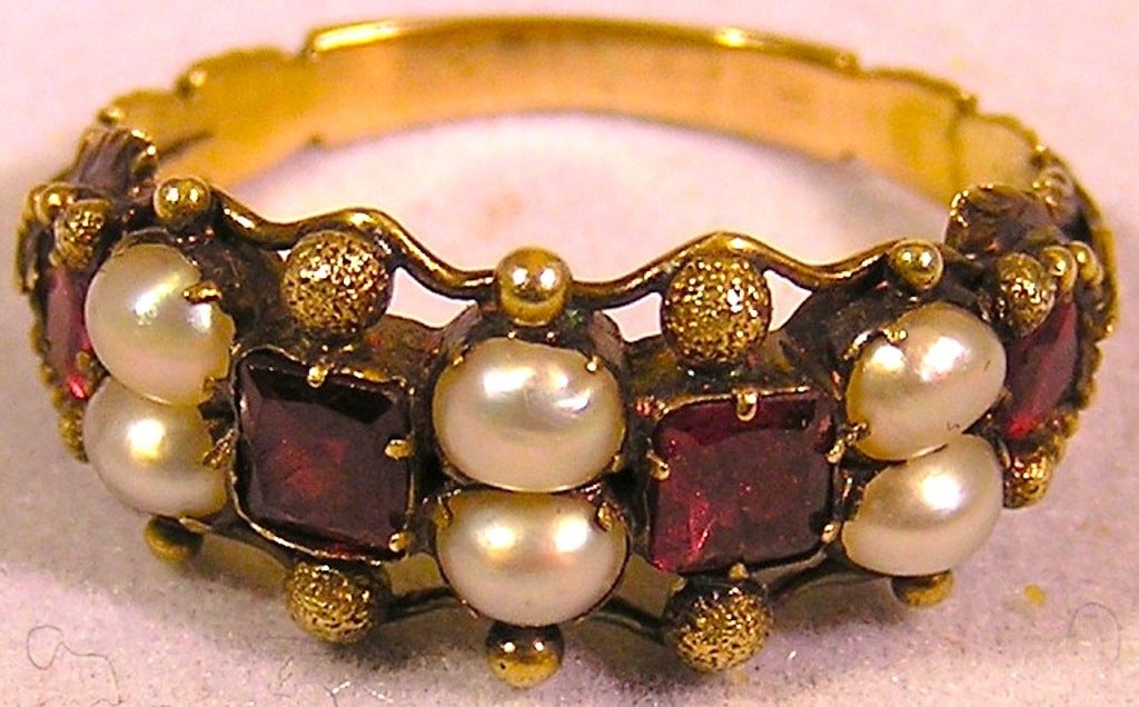 Women's Antique Almandine Garnet and Pearl Ring