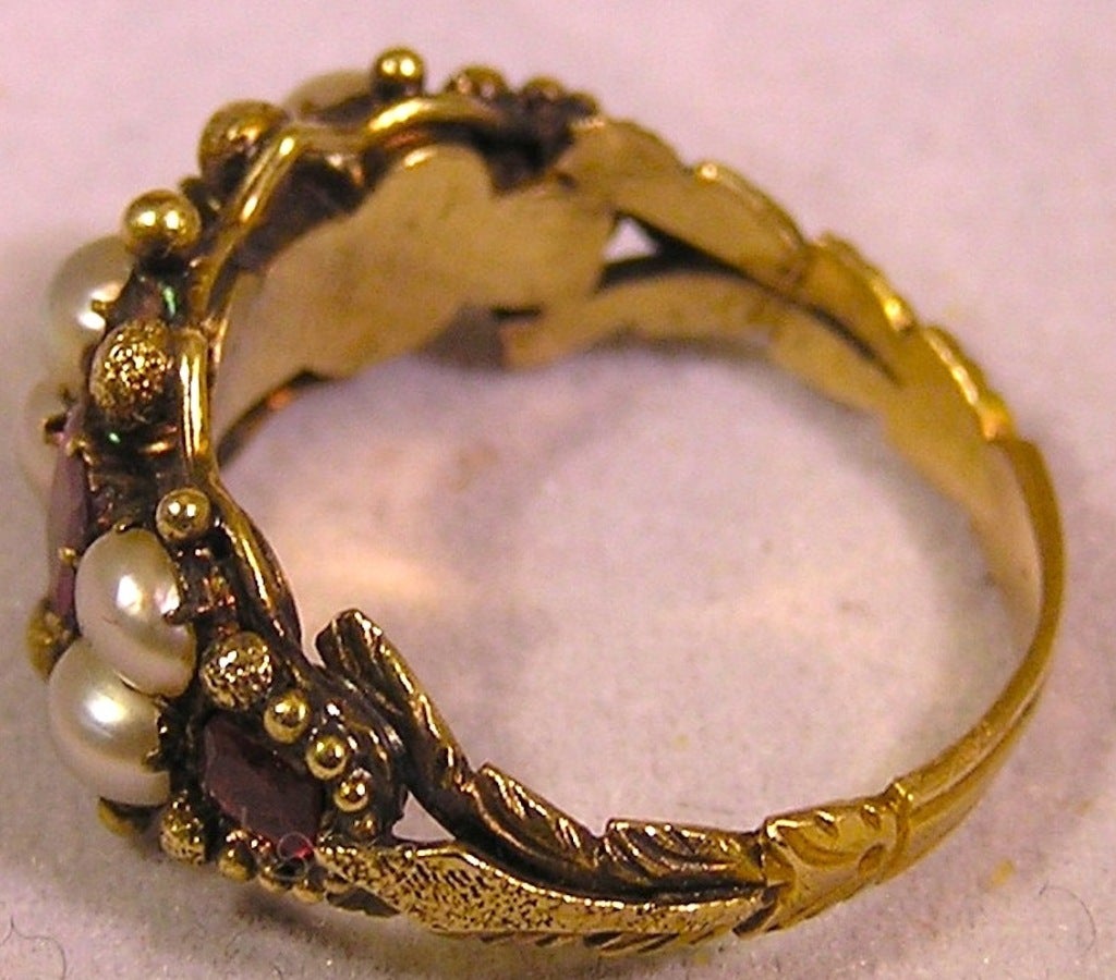 Antique Almandine Garnet and Pearl Ring 1