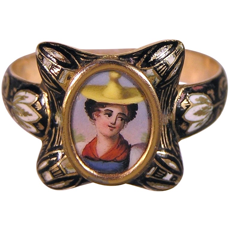 Antique Swiss Enamel Portrait Ring
