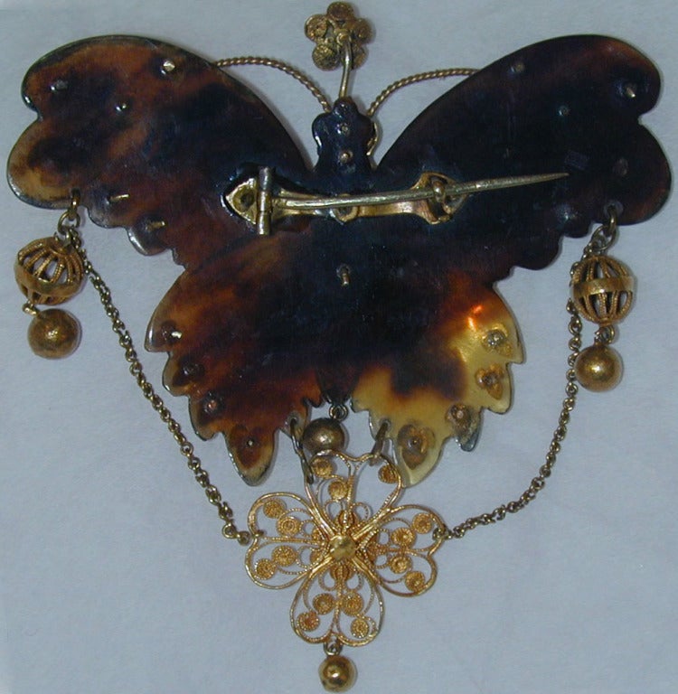 Antike Schmetterlingsbrosche aus Schildpatt und Gold (Viktorianisch) im Angebot