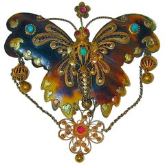 Antique Tortoiseshell and Gold Butterfly Brooch