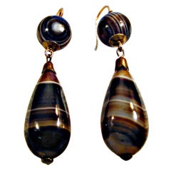 Antique Banded Agate Teardrop Earrings