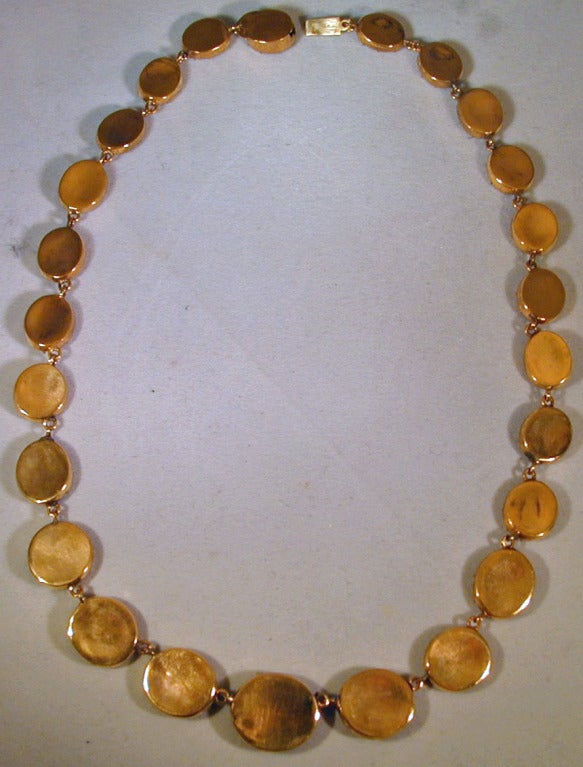 Antique Moss Agate Necklace set in Gilt Metal 1