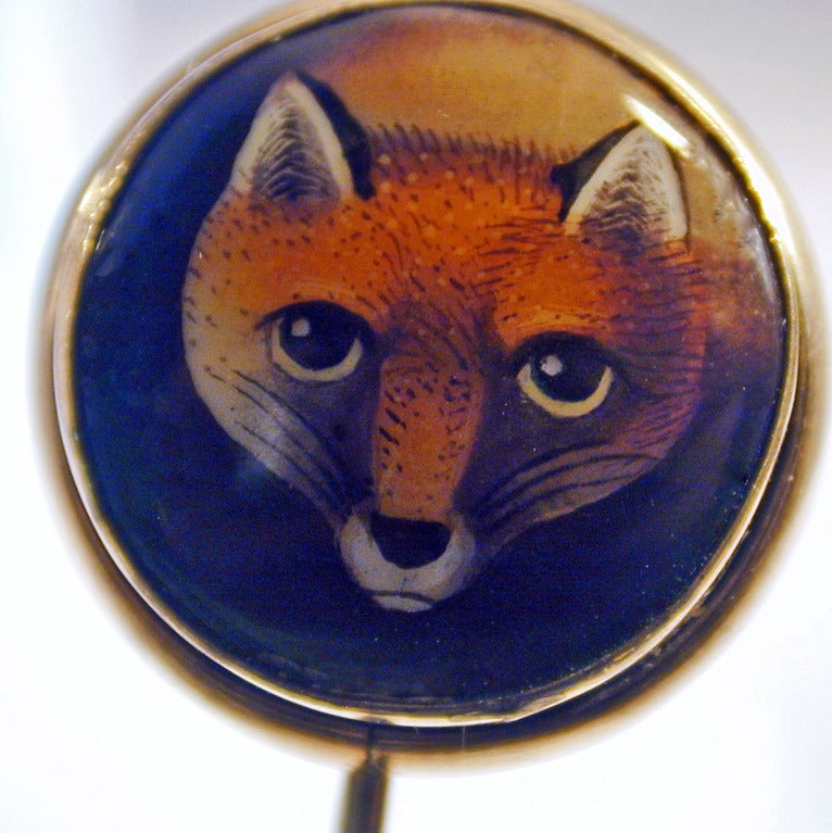 Victorian Antique Enameled Fox Head Stickpin