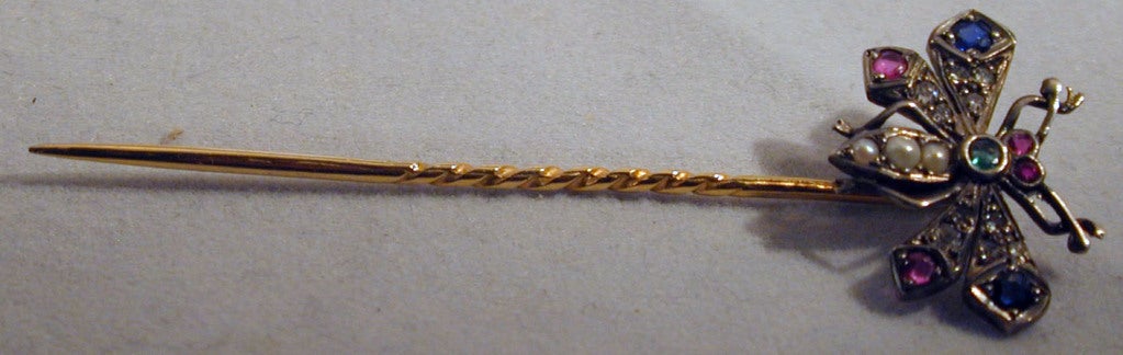 Women's or Men's Antique Gem Set Butterfly Stickpin