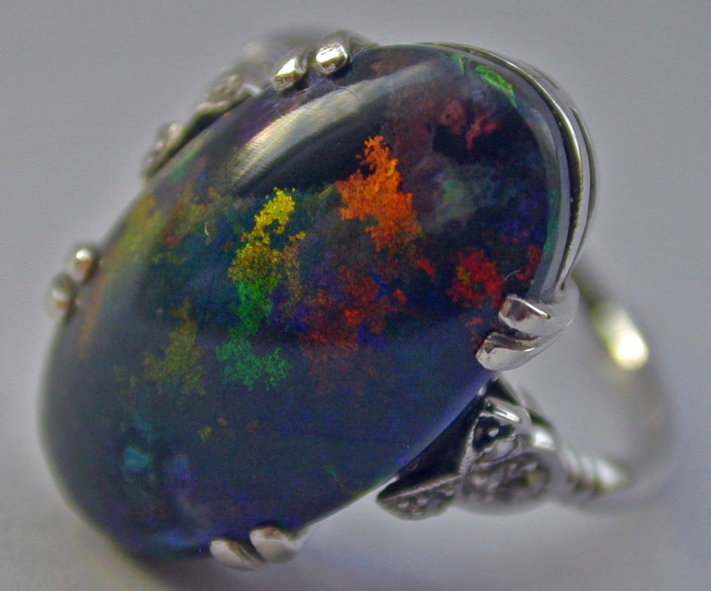 Magnificent Black Opal Ring In Excellent Condition In Baltimore, MD