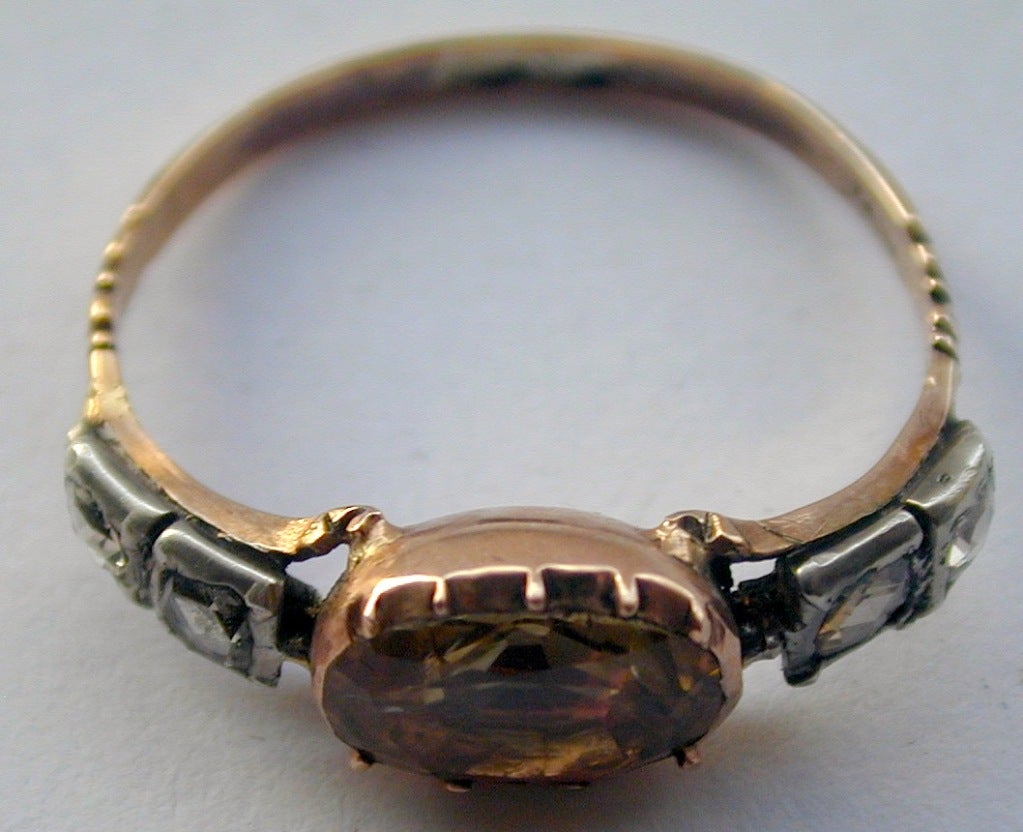 Georgian Antique Topaz and Diamond Ring