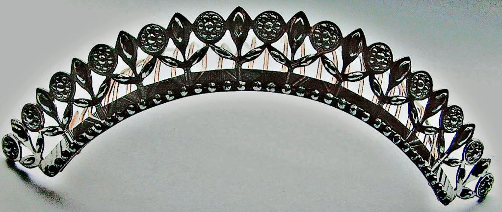 Antique Cut Steel Tiara In Excellent Condition In Baltimore, MD