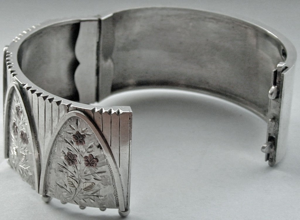 Antikes Manschettenarmband aus Silber mit 2-farbigem Gold (Viktorianisch)