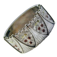Antique Cuff Bracelet of Silver with 2-Color Gold