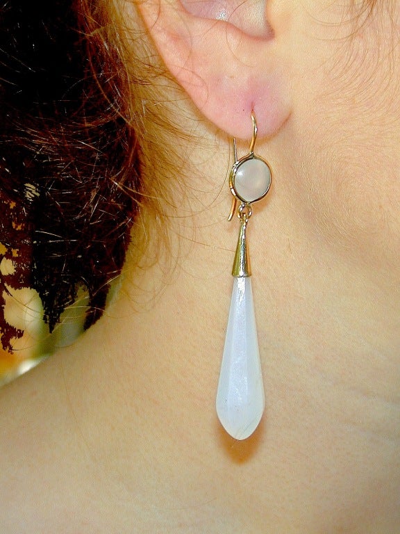 Victorian Antique Chalcedony Pendeloque Earrings